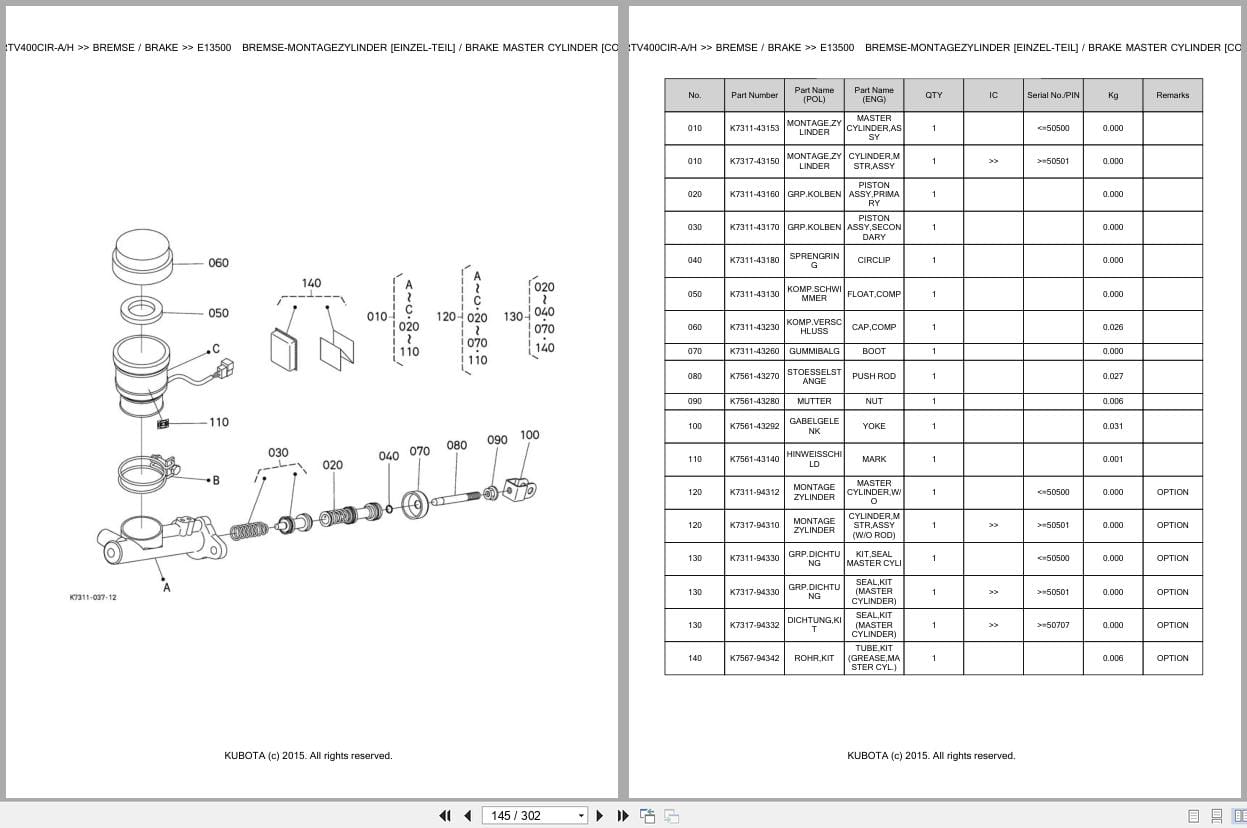 Kubota Utility Vehicle RTV400CIR A RTV400CIR H Parts Catalog EN DE (2)