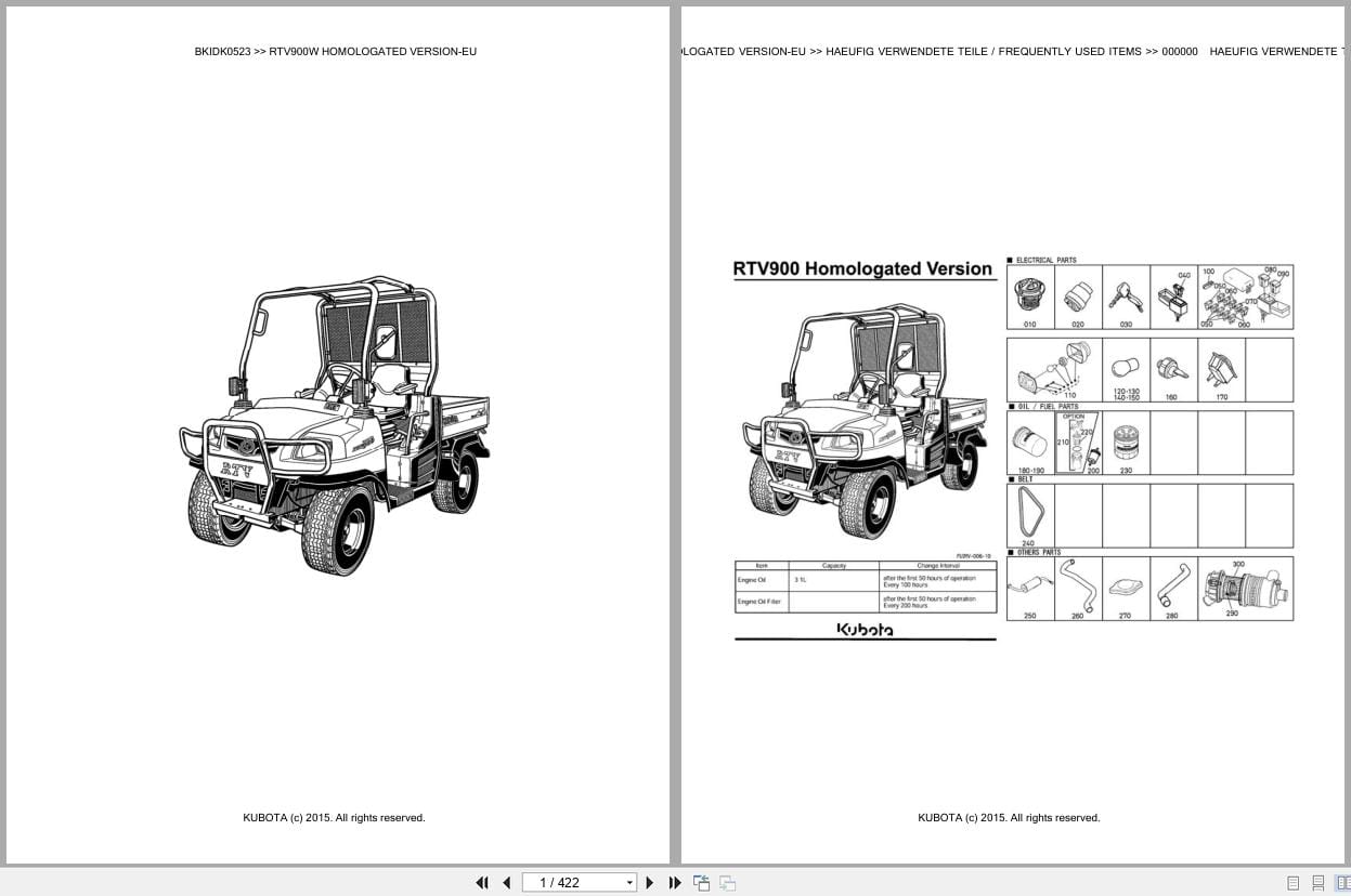 Kubota Utility Vehicle RTV900W Homologated Version EU Parts Catalog EN DE (1)