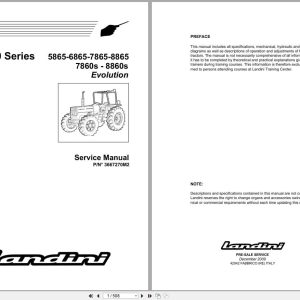 Landini Tractor 60 Series 5865 To 8860s Evolution Service Manual 3667270M2 (1)