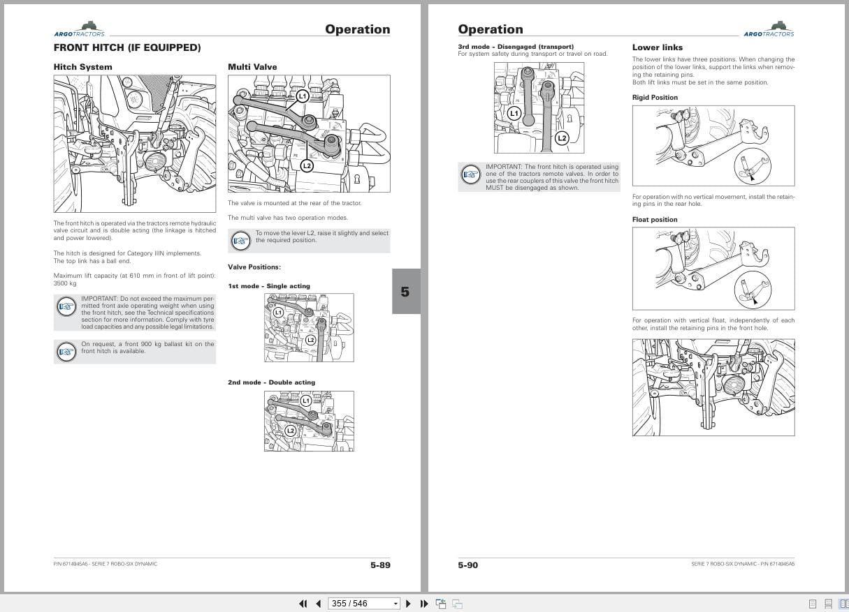 Landini Tractor 7 160 7 200 7 210 7 230 Robo Six Dynamic RPE8 Operators Manual 6714945A5 2024 (2)