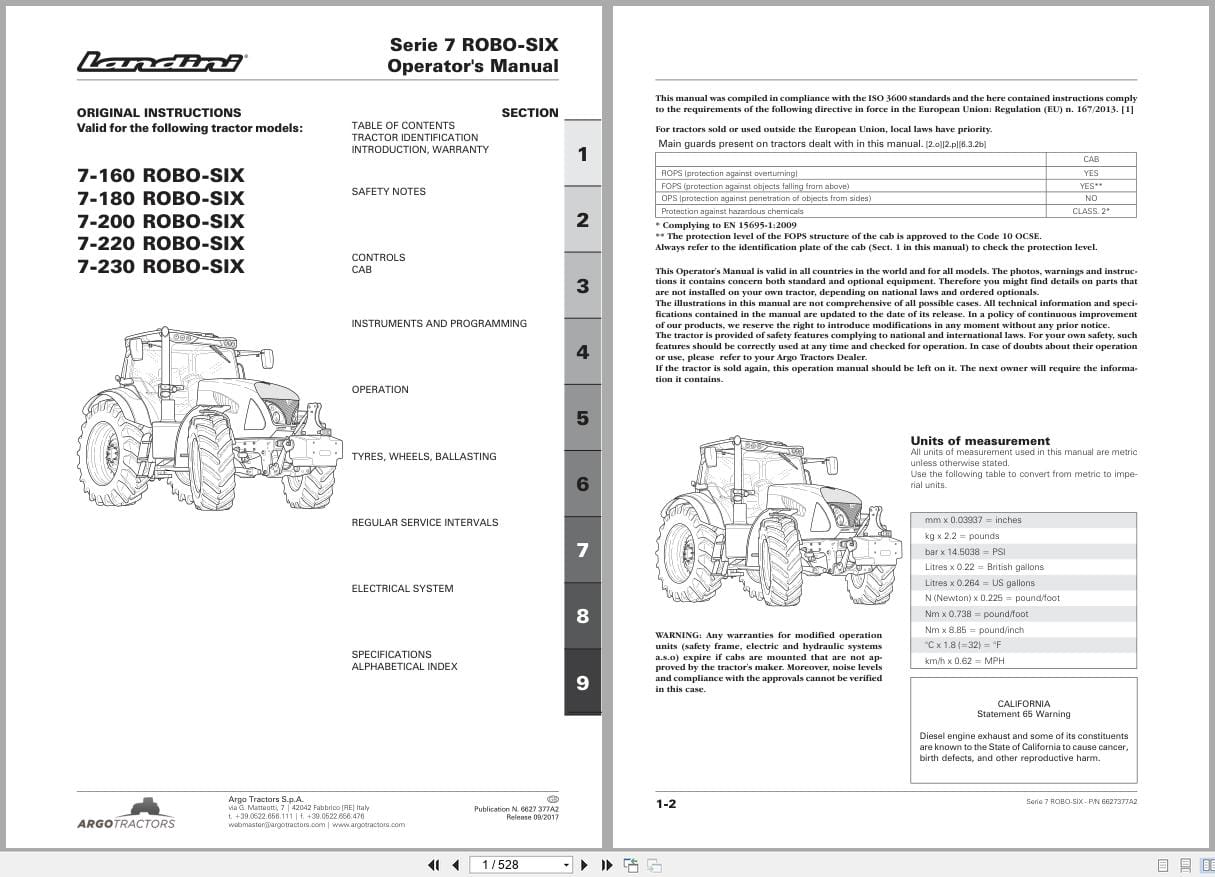 Landini Tractor 7 160 To 7 230 Robo Six RPE4 Operators Manual 6627377A2 2017 (1)