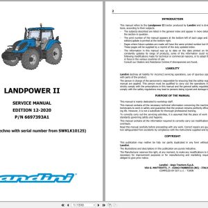 Landini Tractor Landpower II 125 135 145 165 RP75 HML Service Manual 6697393A1 2020 (1)