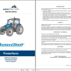 Landini Tractor Powerfarm 100 110 120 RP23 Service Manual 6715327A1 2023 (1)