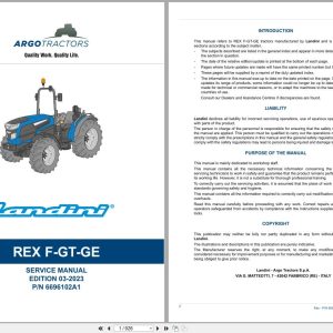 Landini Tractor Rex F GT GE RP5F Service Manual 6696102A1 2023 (1)