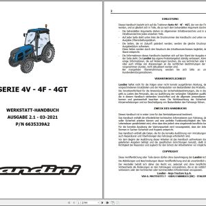 Landini Tractor Series 4V 4F 4GT Workshop Manual 6635339A2 2021 DE (1)