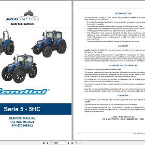 Landini Tractor Series 5 5HC 5 100 5 110 5 120 RS2B Service Manual 6703065A2 2024 (1)
