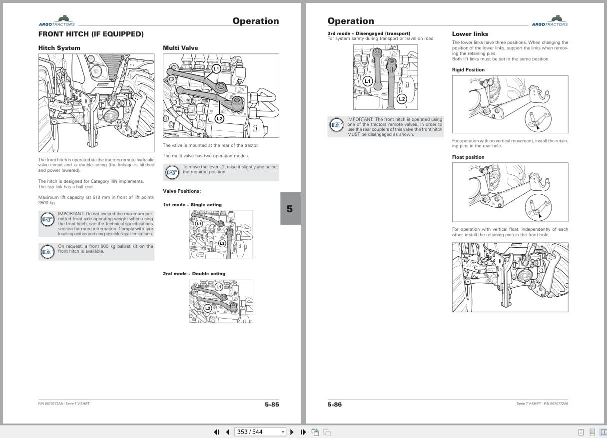 Landini Tractor Series 7 7 210 7 230 7 240 V Shift RPE7 Operators Manual 6670772A6 2023 (2)