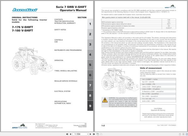 Landini Tractor Series 7 SWB V SHIFT RPD8 CVT Operators Manual 6720609A3 2022 (1)