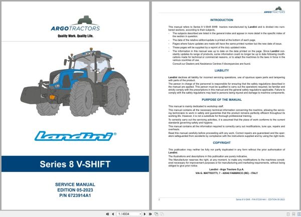 Landini Tractor Series 8 8 270 8 310 V Shift RPF2 Service Manual 6723914A1 2023 (1)