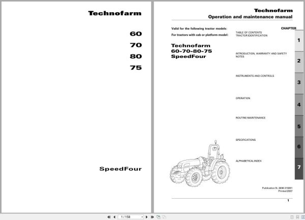 Landini Tractor Technofarm 60 70 80 75 SpeedFour RS50 Operators And Maintenance Manual 3696315M1 2007 (1)