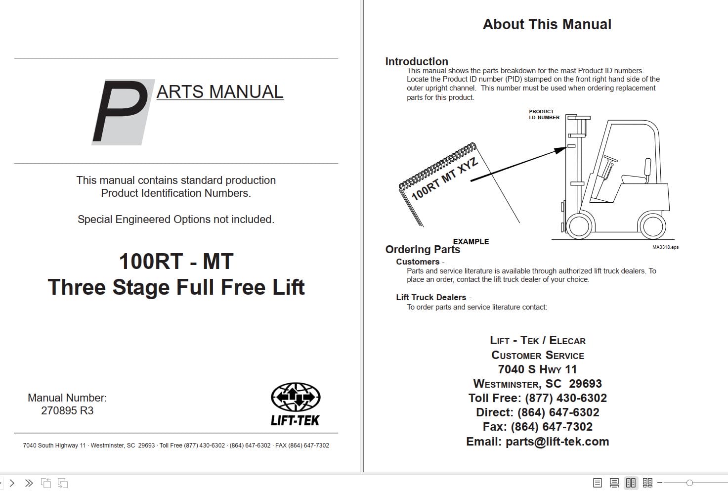 Lift Tek 100RT MT Three Stage Full Free Lift Part Manual 270895R3 (1)