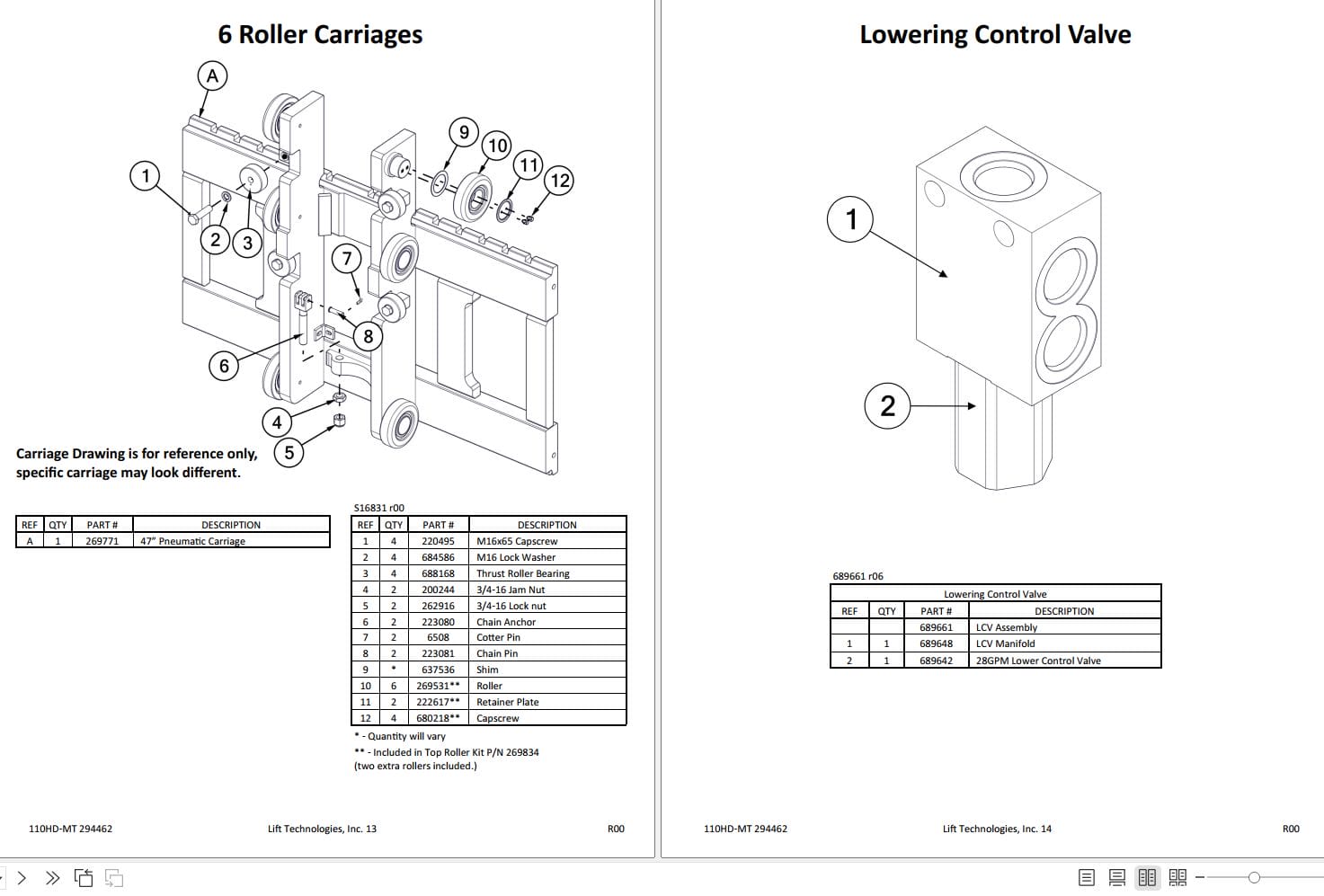 Lift Tek 110HD MT Full Freelift Three Stage Mast Part Manual 294462 (2)
