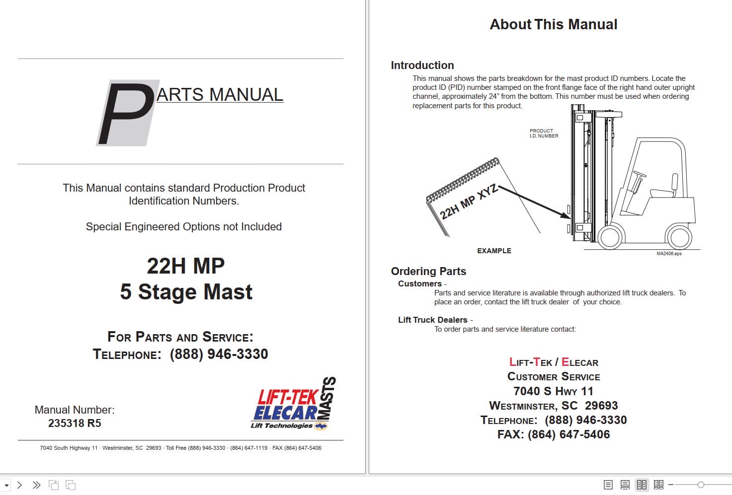 Lift Tek 22H MP Five Stage Mast Part Manual 235318R5 (1)