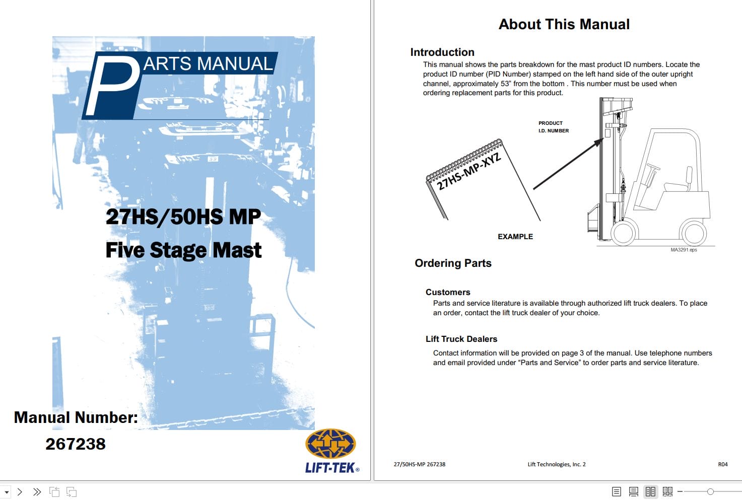 Lift Tek 27HS MP 50HS MP Five Stage Mast Part Manual 267238 (1)