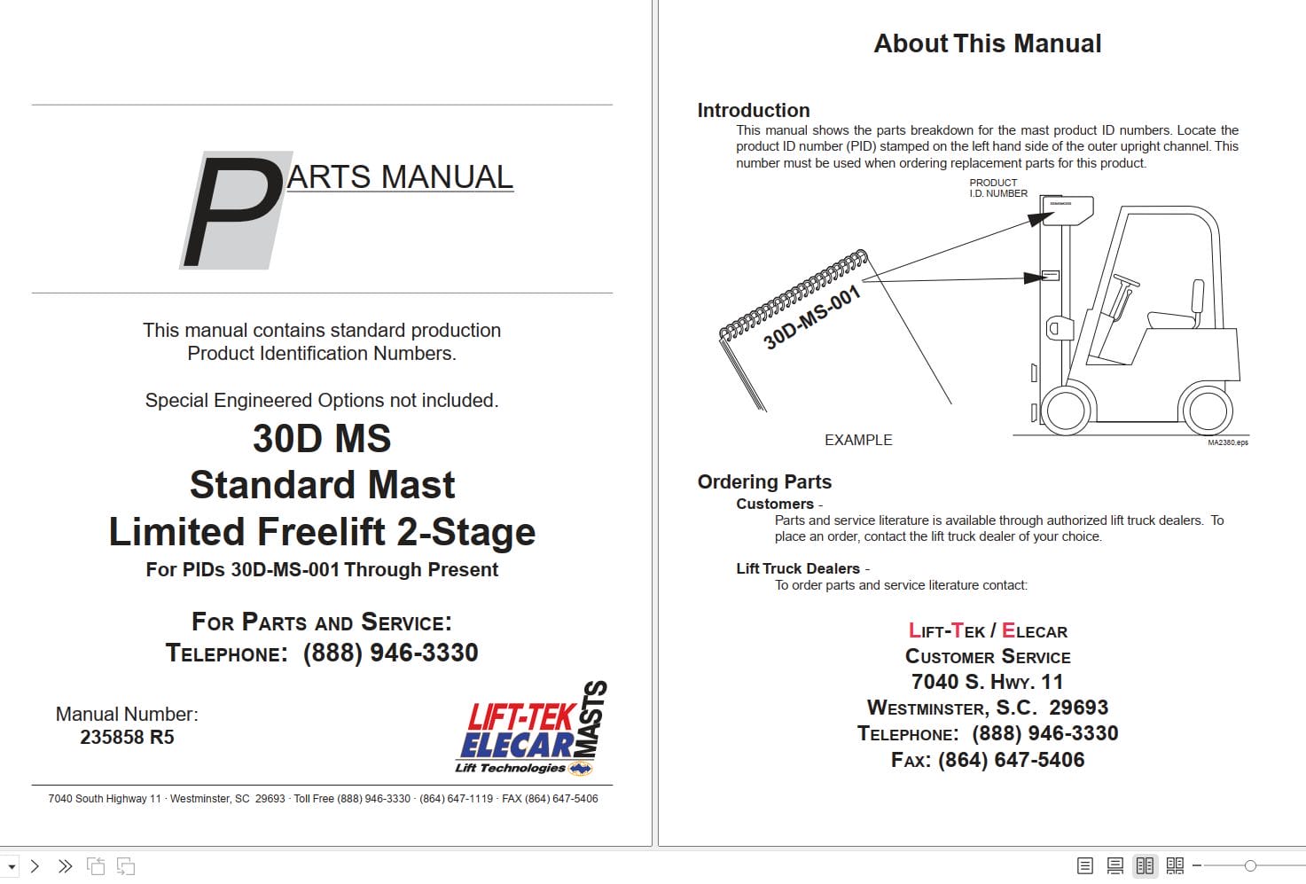 Lift Tek 30D MS 2 Stage Mast Part Manual 235858R5 (1)