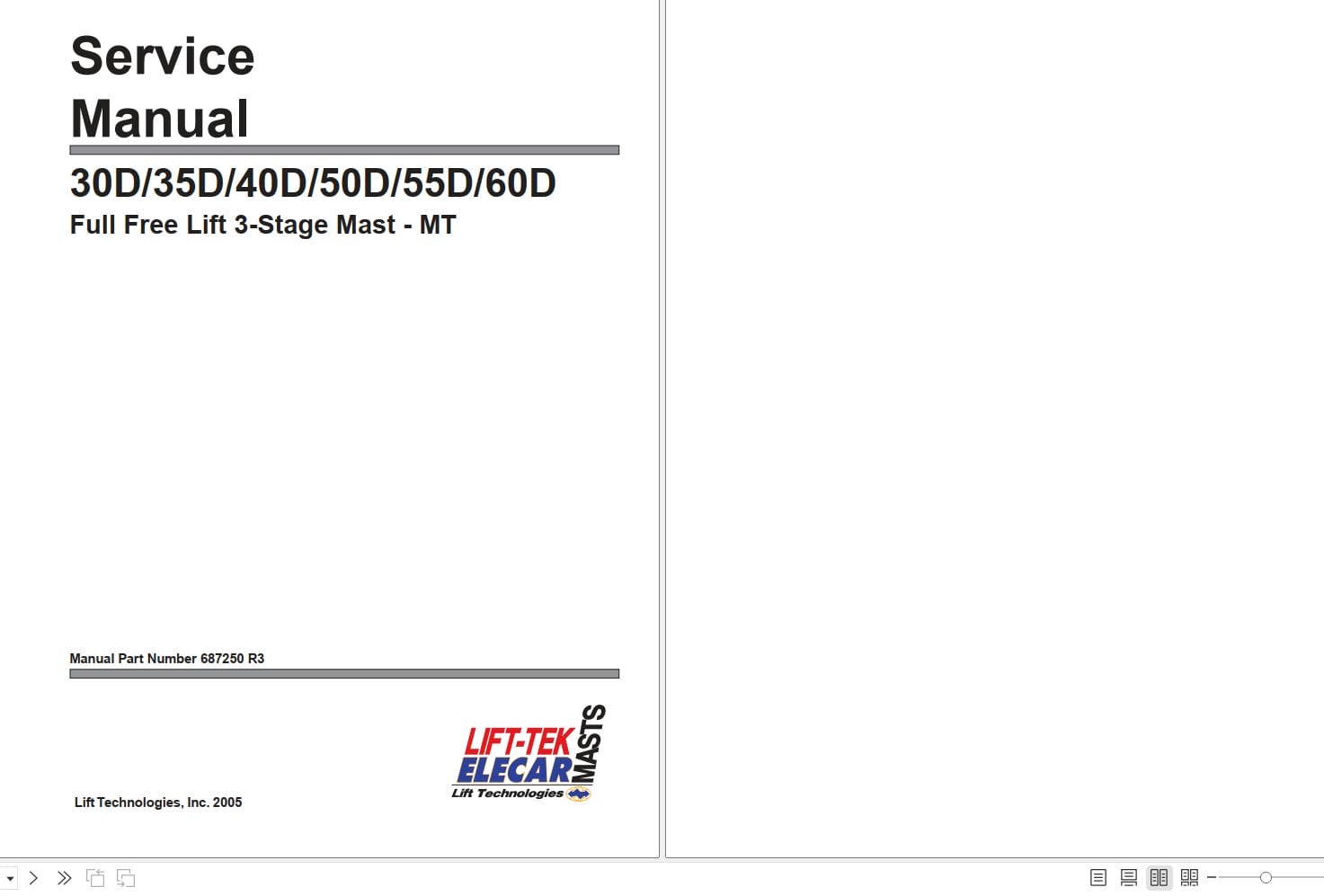 Lift Tek 30D MT To 60D MT Full Free Lift 3 Stage Mast Service Manual 687250R (1)