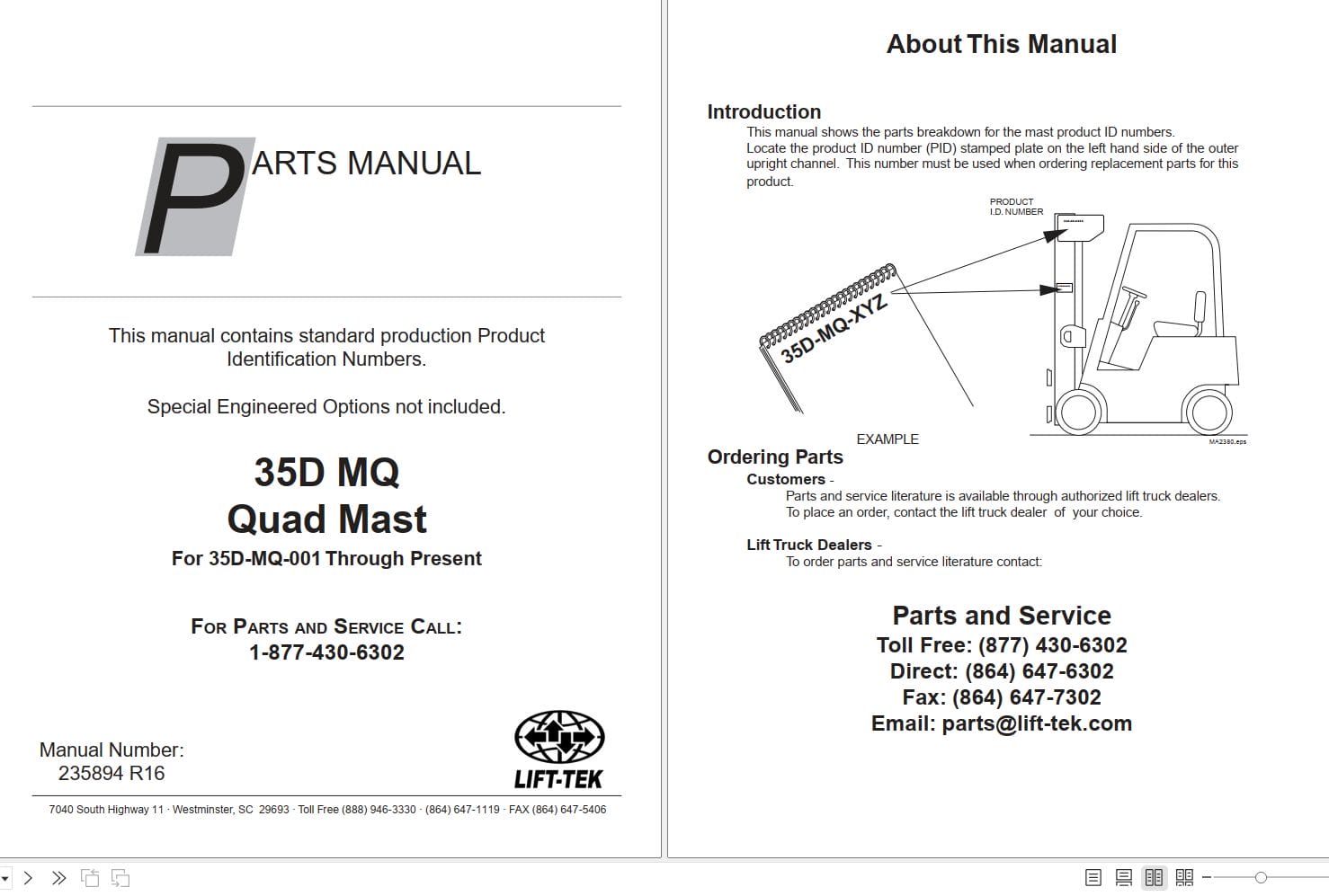 Lift Tek 35D MQ Quad Mast Part Manual 235894R16 (1)