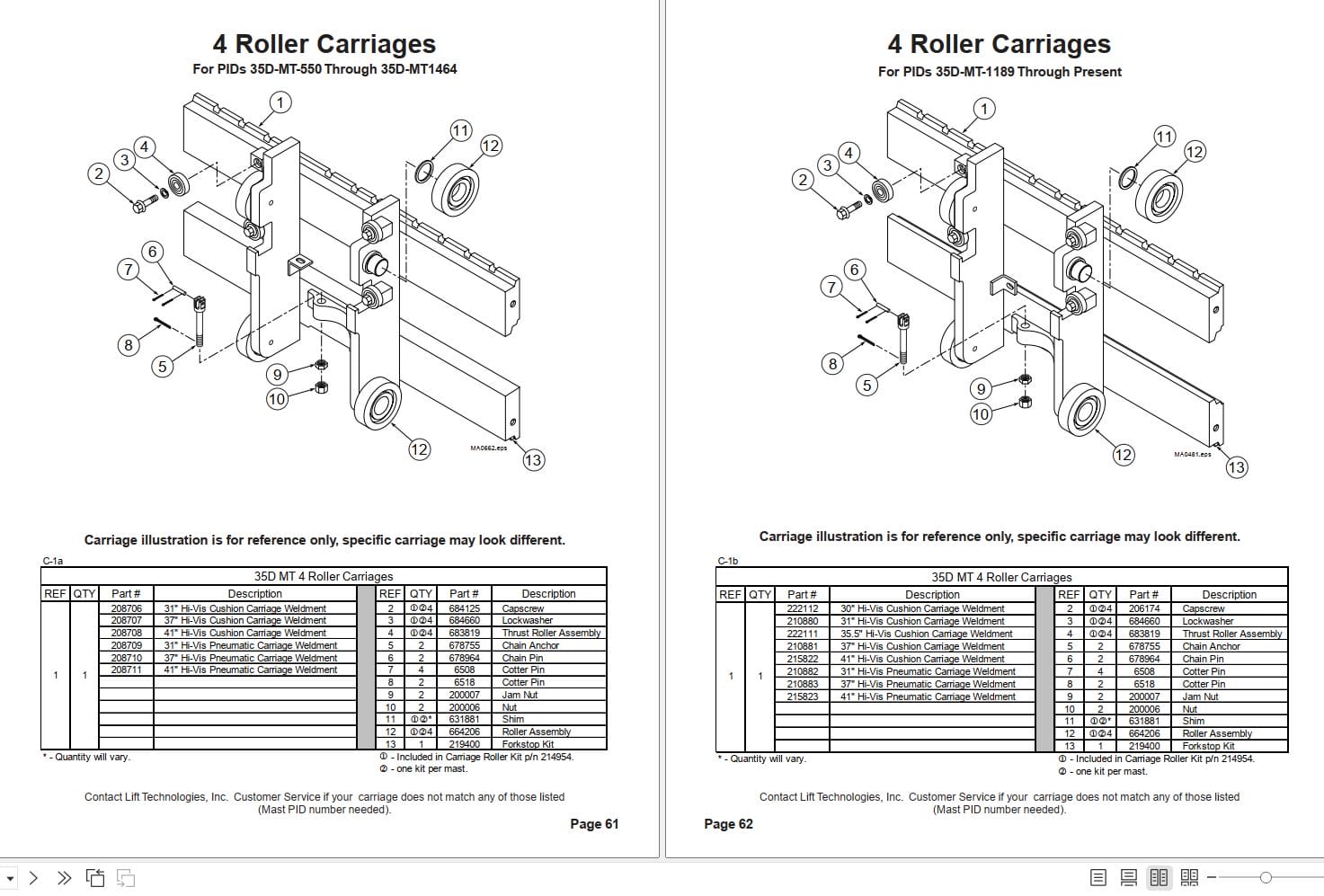 Lift Tek 35D MT Full Freelift Triple Mast Part Manual 689050R16 (2)