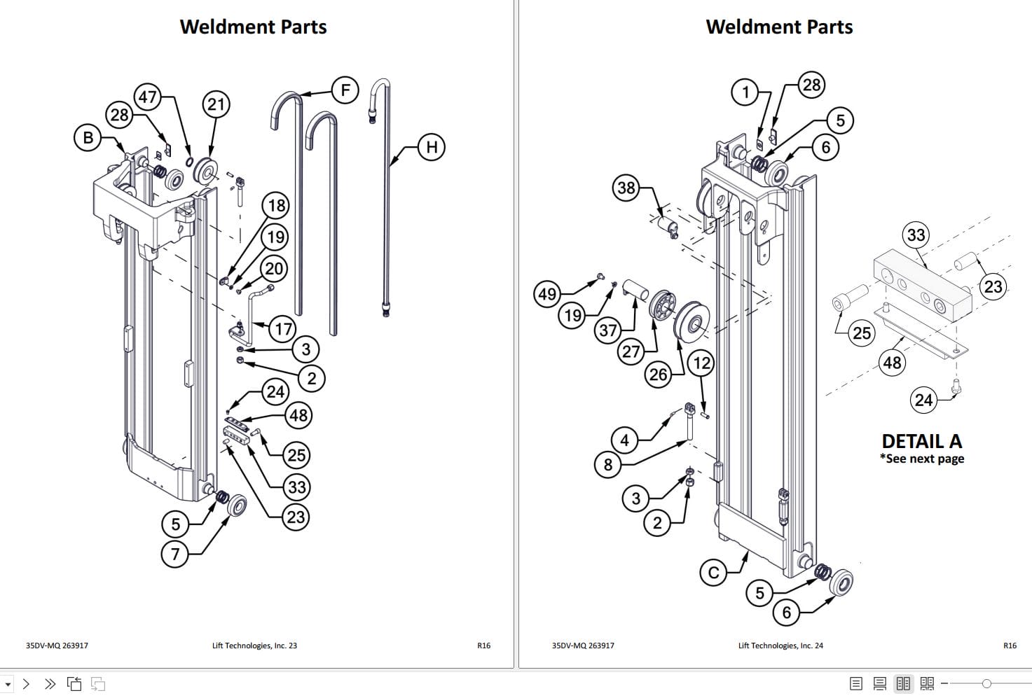 Lift Tek 35DV MQ Full Freelift Four stage Opti Vis Quad Mast Part Manual 263917 (2)