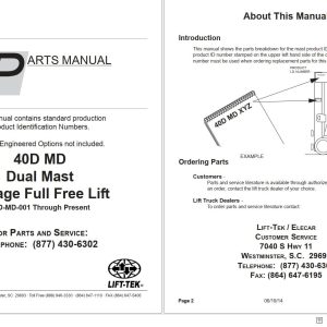 Lift Tek 40D MD Dual Mast 2 Stage Full Free Lift Part Manual 238138R6 (1)