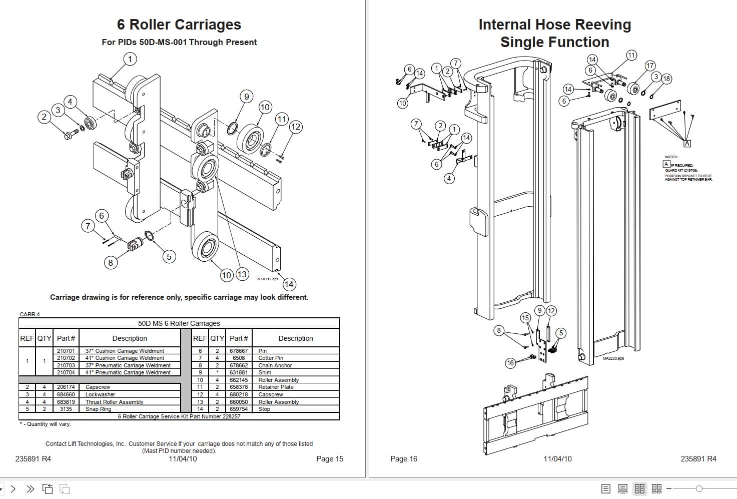 Lift Tek 50D MS Standard Mast Part Manual 235891R4 (2)