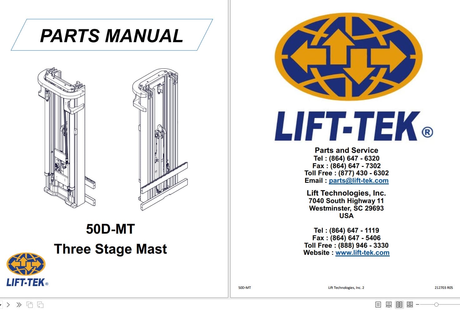 Lift Tek 50D MT Three Stage Mast Part Manual 212703R05 (1)
