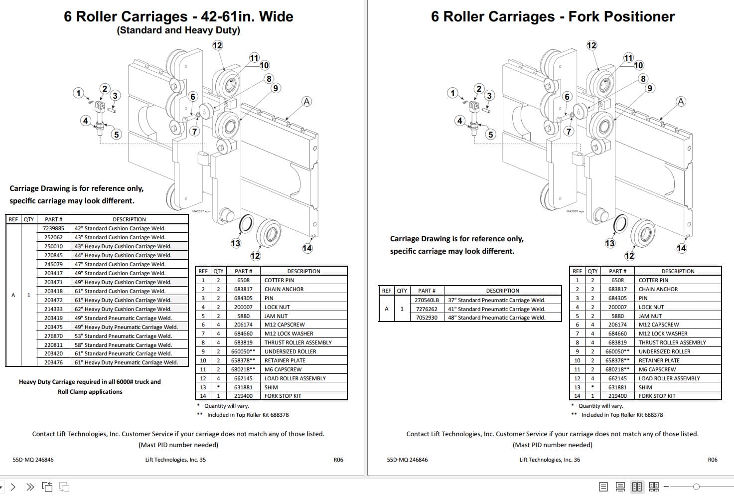 Lift Tek 55D MQ Full Freelift Four stage Quad Mast Part Manual 246846 (2)