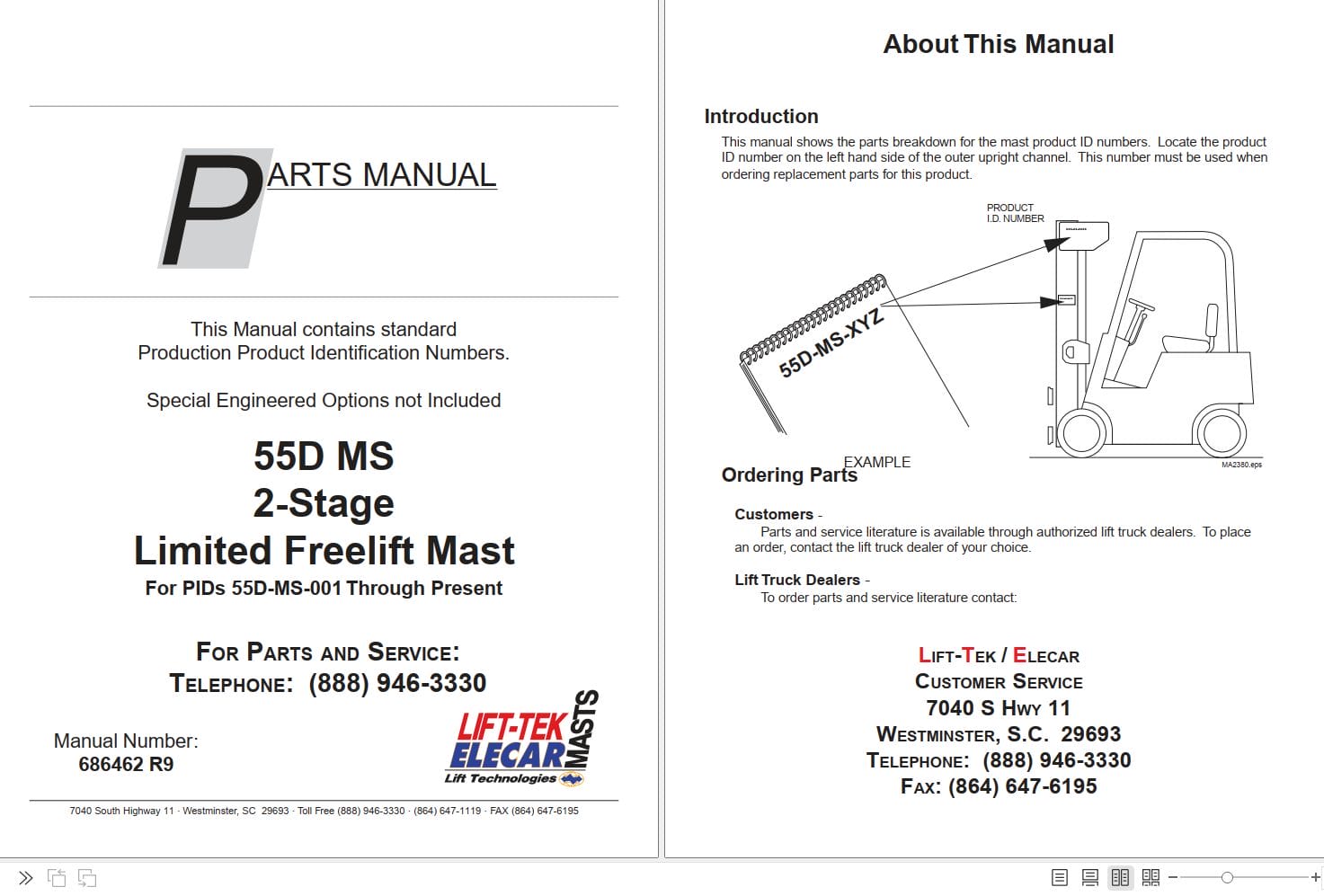 Lift Tek 55D MS 2 Stage Limited Freelift Mast Part Manual 686462R9 (1)