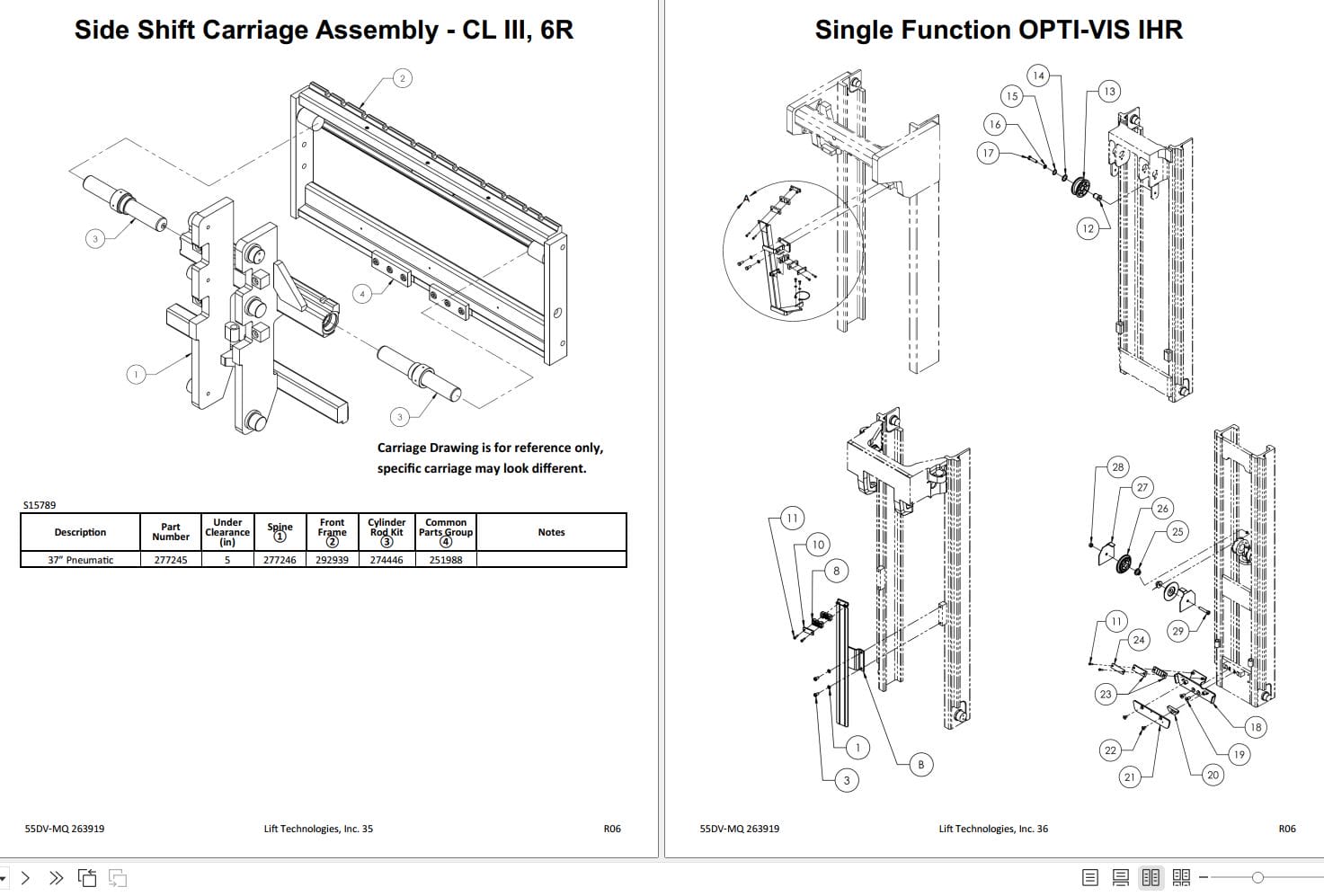 Lift Tek 55DV MQ Full Freelift Four Stage Opti Vis Quad Mast Part Manual 263919 (2)