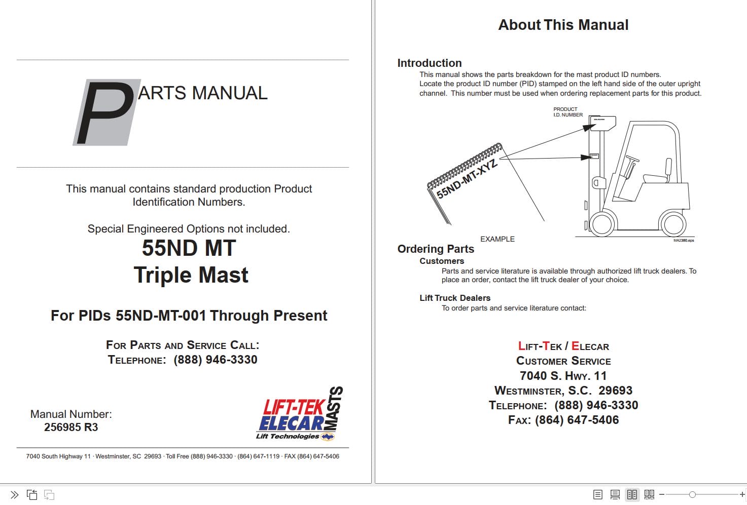 Lift Tek 55ND MT Triple Mast Part Manual 256985R3 (1)