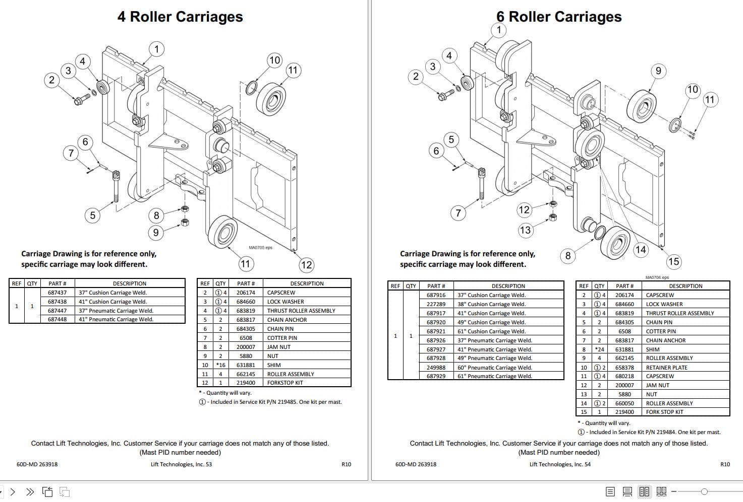 Lift Tek 60D MD Dual Mast 2 stage Full Free Lift Part Manual 245192 (2)