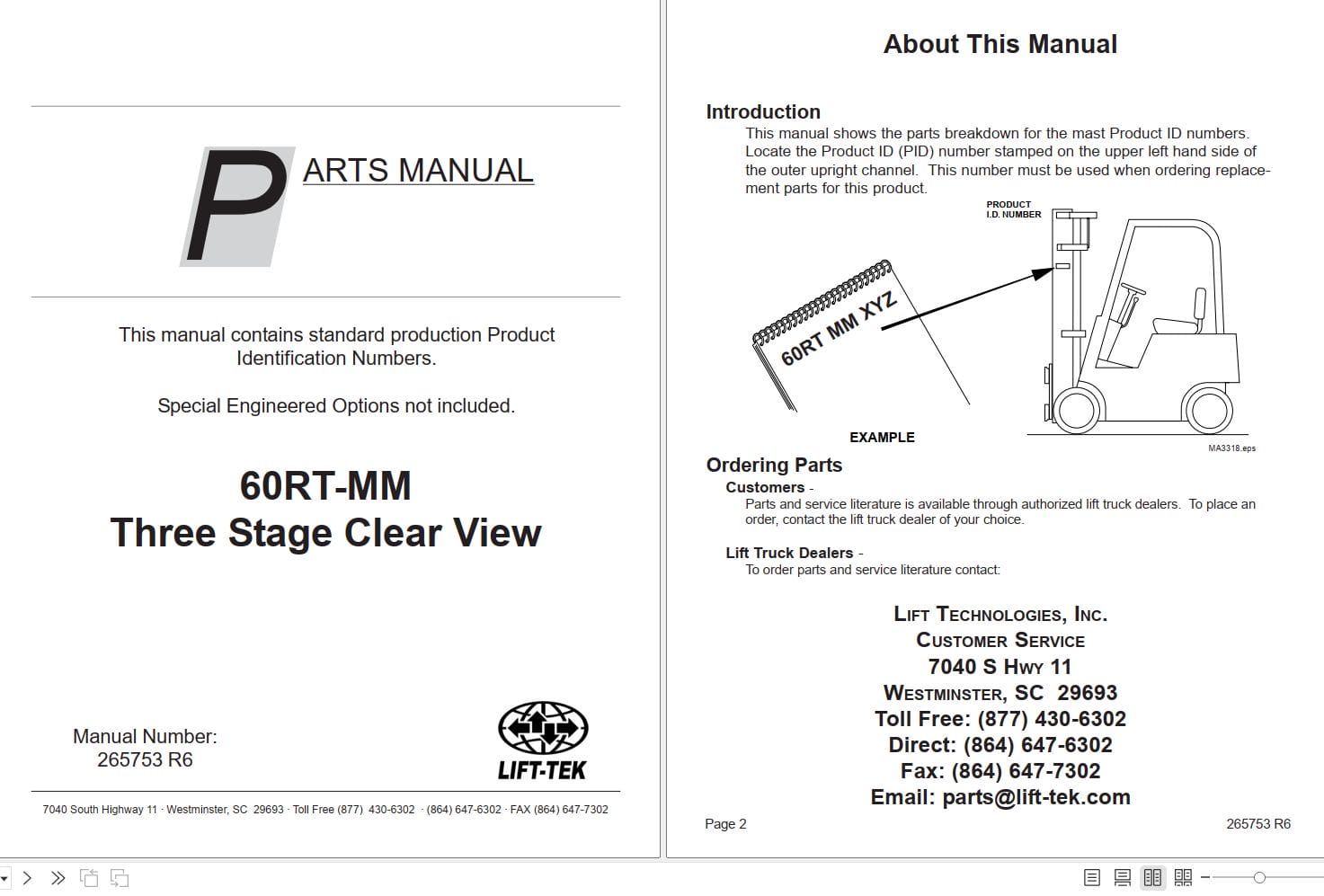 Lift Tek 60RT MM Three Stage Clear View Part Manual 265753R6 (1)