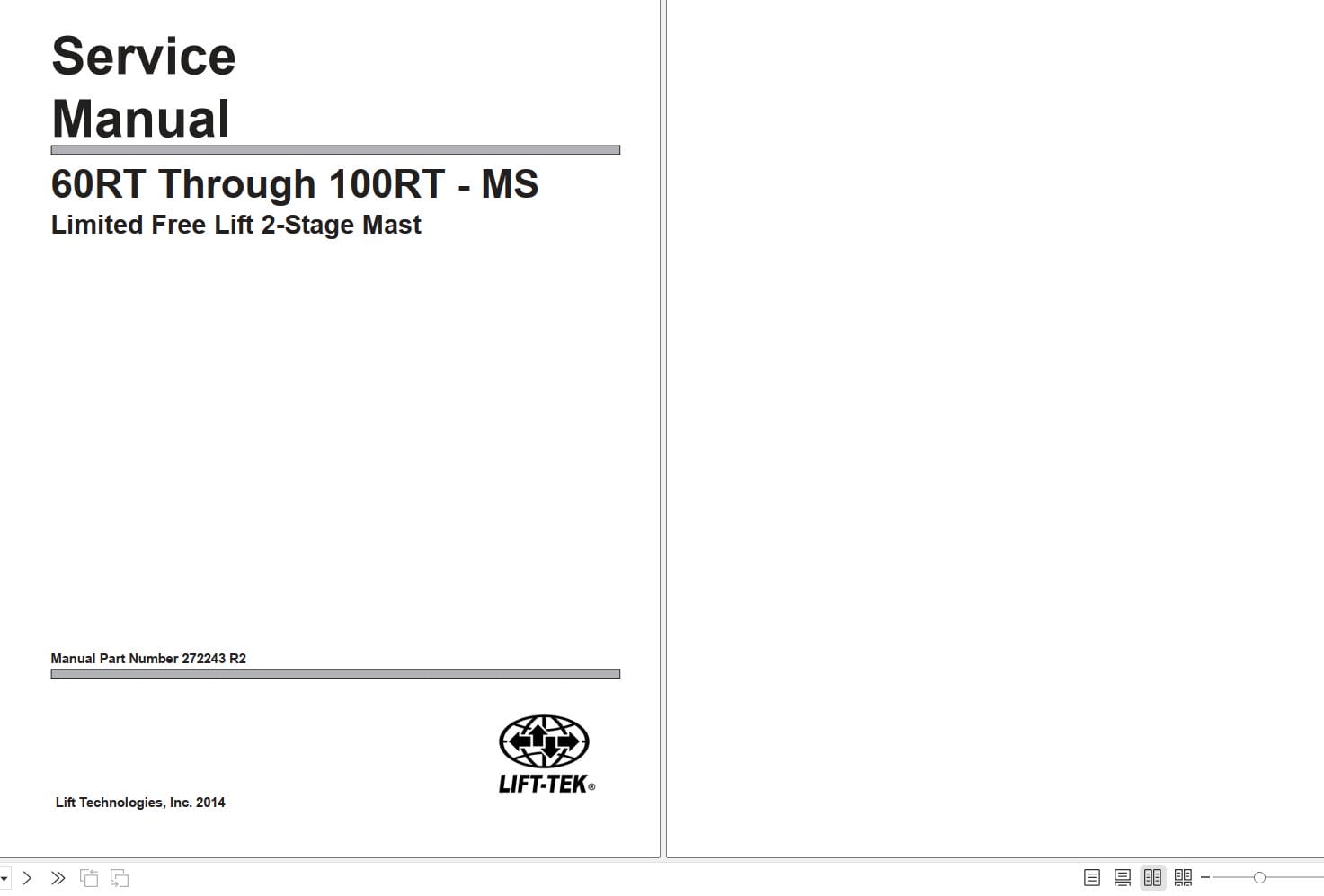 Lift Tek 60RT MS Though 100RT MS Limited Free Lift 2 Stage Mast Service Manual 272243R2 (1)