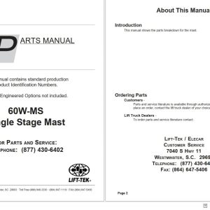 Lift Tek 60W MS Single Stage Mast Part Manual 272300R0 (1)