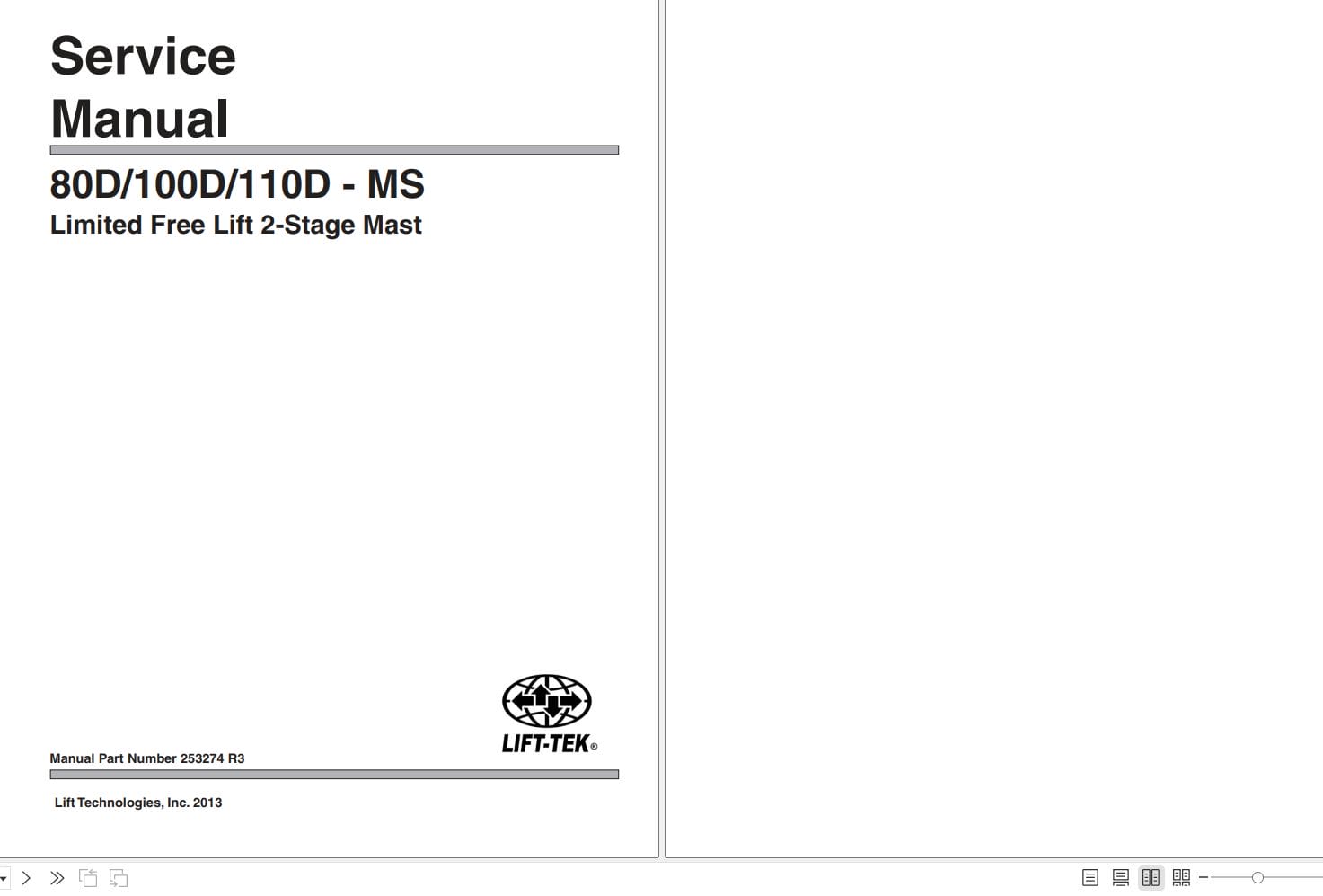 Lift Tek 80D MS 100D MS 110D MS Limited Free Lift 2 Stage Mast Service Manual 253274R3 (1)