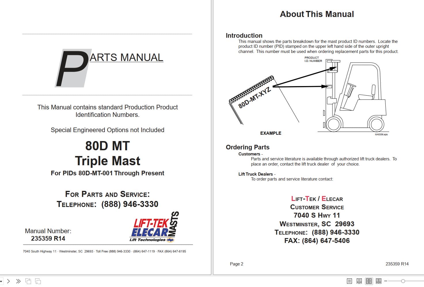 Lift Tek 80D MT Triple Mast Part Manual 235359R14 (1)