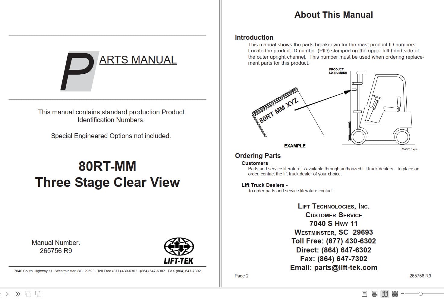 Lift Tek 80RT MM Three Stage Clear View Part Manual 265756R9 (1)