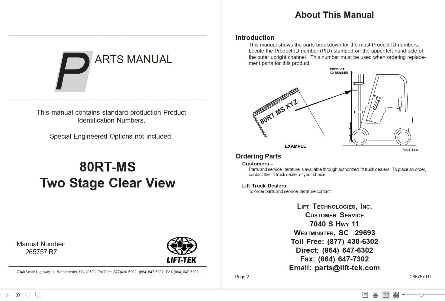 Lift Tek 80RT MS Two Stage Clear View Part Manual 265757R7 (1)