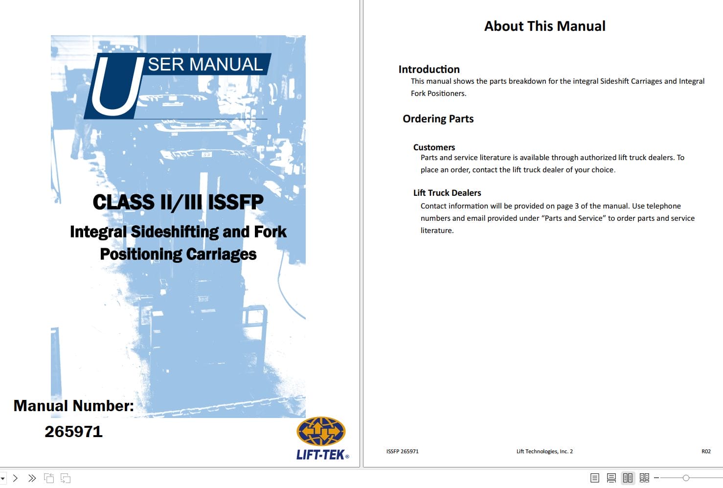 Lift Tek Class II III ISSFP Integral Sideshifting And Fork Positioning Carriages User Manual 265971 (1)