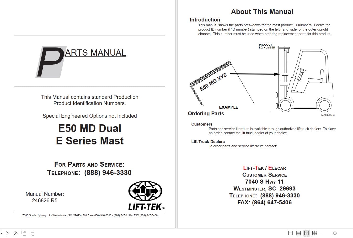Lift Tek E50 MD Dual E Series Mast Part Manual 246826R5 (1)