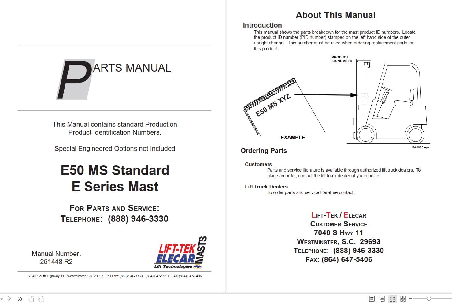 Lift Tek E50 MS Standard E Series Mast Part Manual 251448R2 (1)
