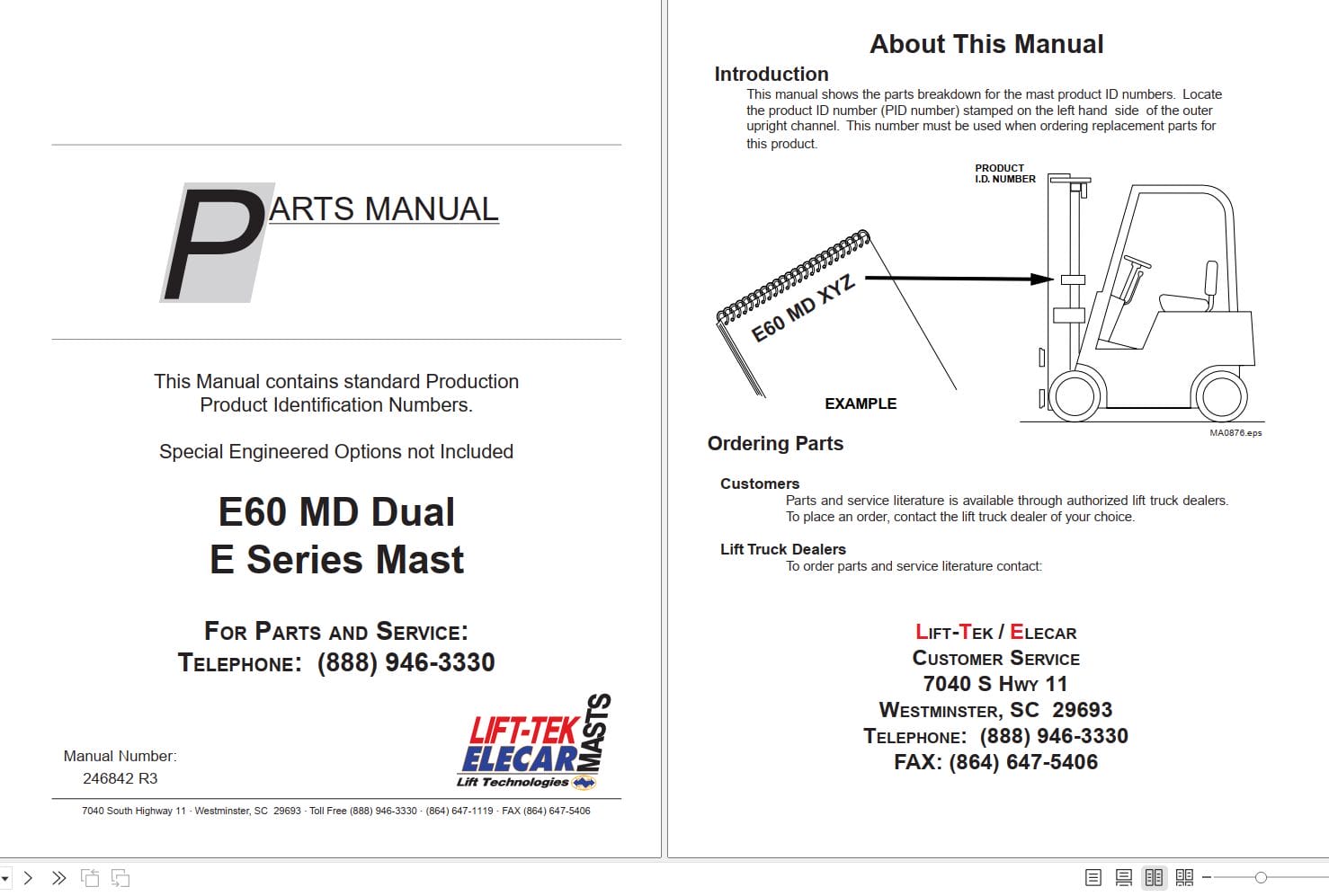 Lift Tek E60 MD Dual E Series Mast Part Manual 246842R3 (1)