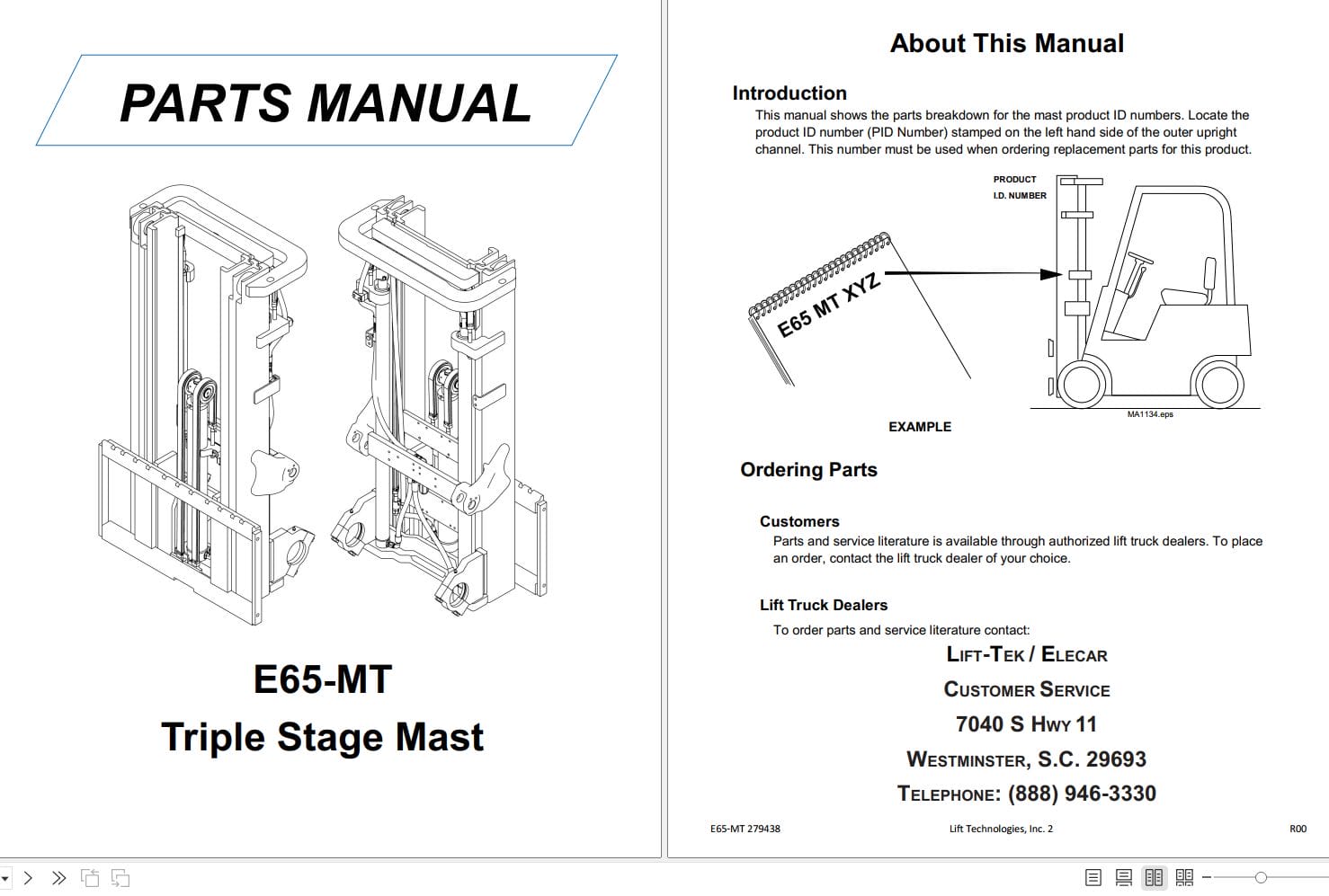 Lift Tek E65 MT Triple Stage Mast Part Manual 279438 (1)