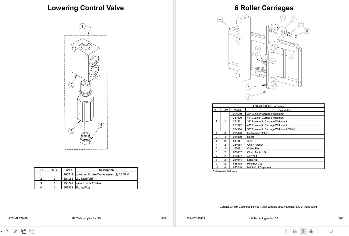 Lift Tek E65 MT Triple Stage Mast Part Manual 279438 (2)