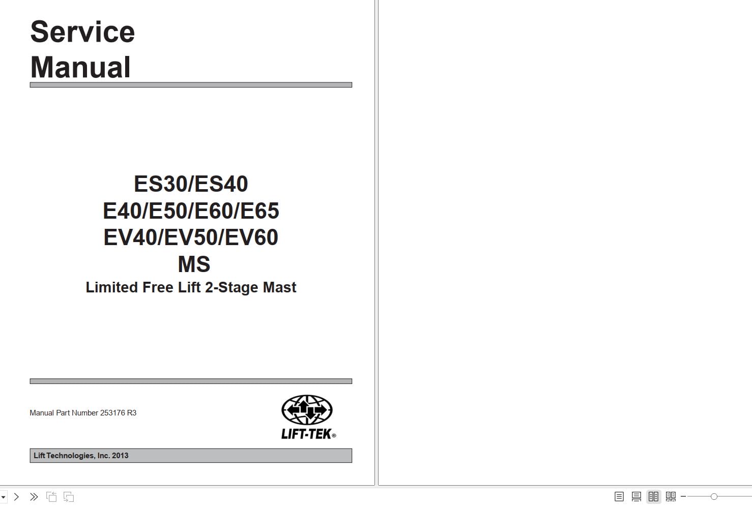 Lift Tek ES30 MS To E65 MS EV40 MS EV50 MS EV60 MS Limited Free Lift 2 Stage Mast Service Manual 253176R3 (1)