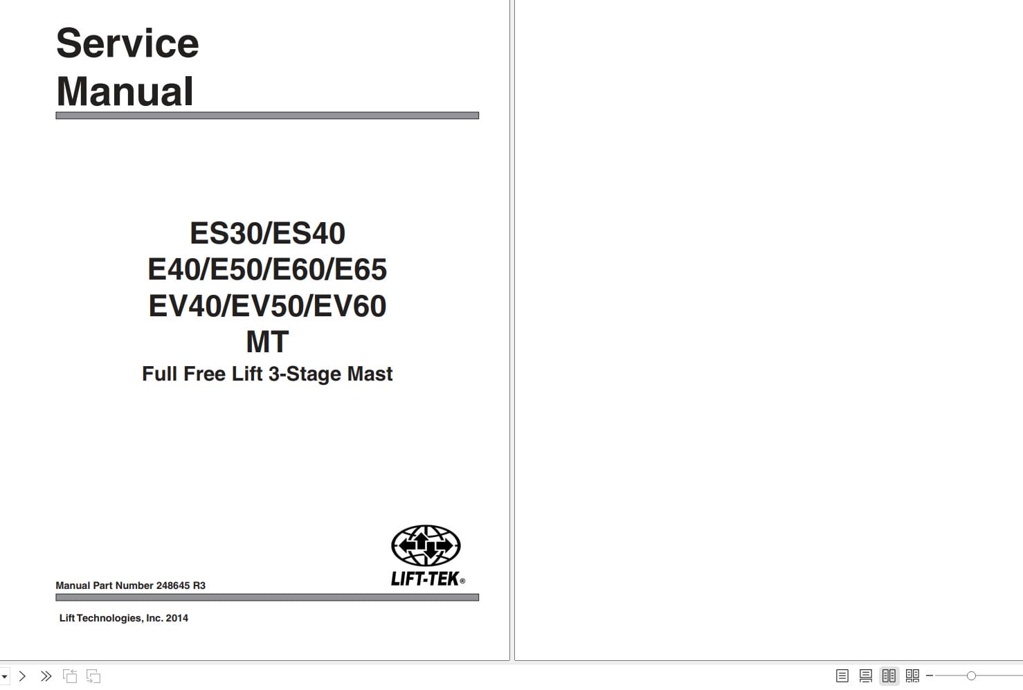Lift Tek ES30 MT To E65 MT EV40 MT EV50 MT EV60 MT Full Free Lift 3 Stage Mast Service Manual 248645R3 (1)