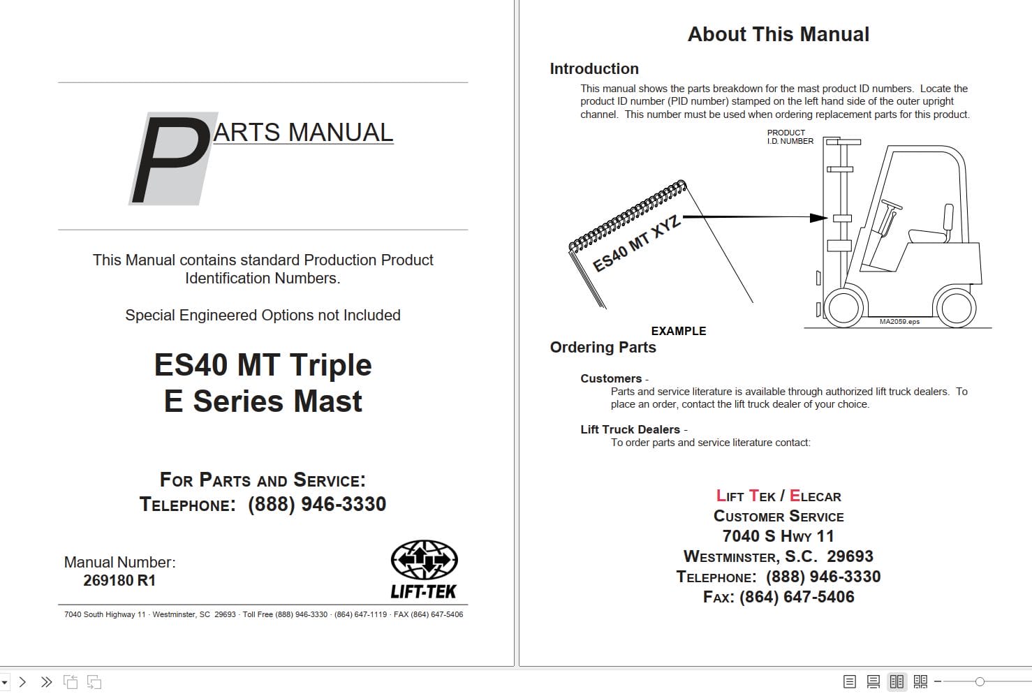 Lift Tek ES40 MT Triple E Series Mast Part Manual 269180R1 (1)