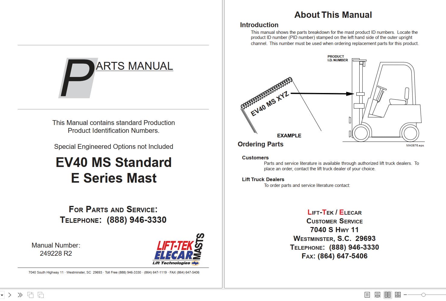 Lift Tek EV40 MS Standard E Series Mast Part Manual 249228R2 (1)