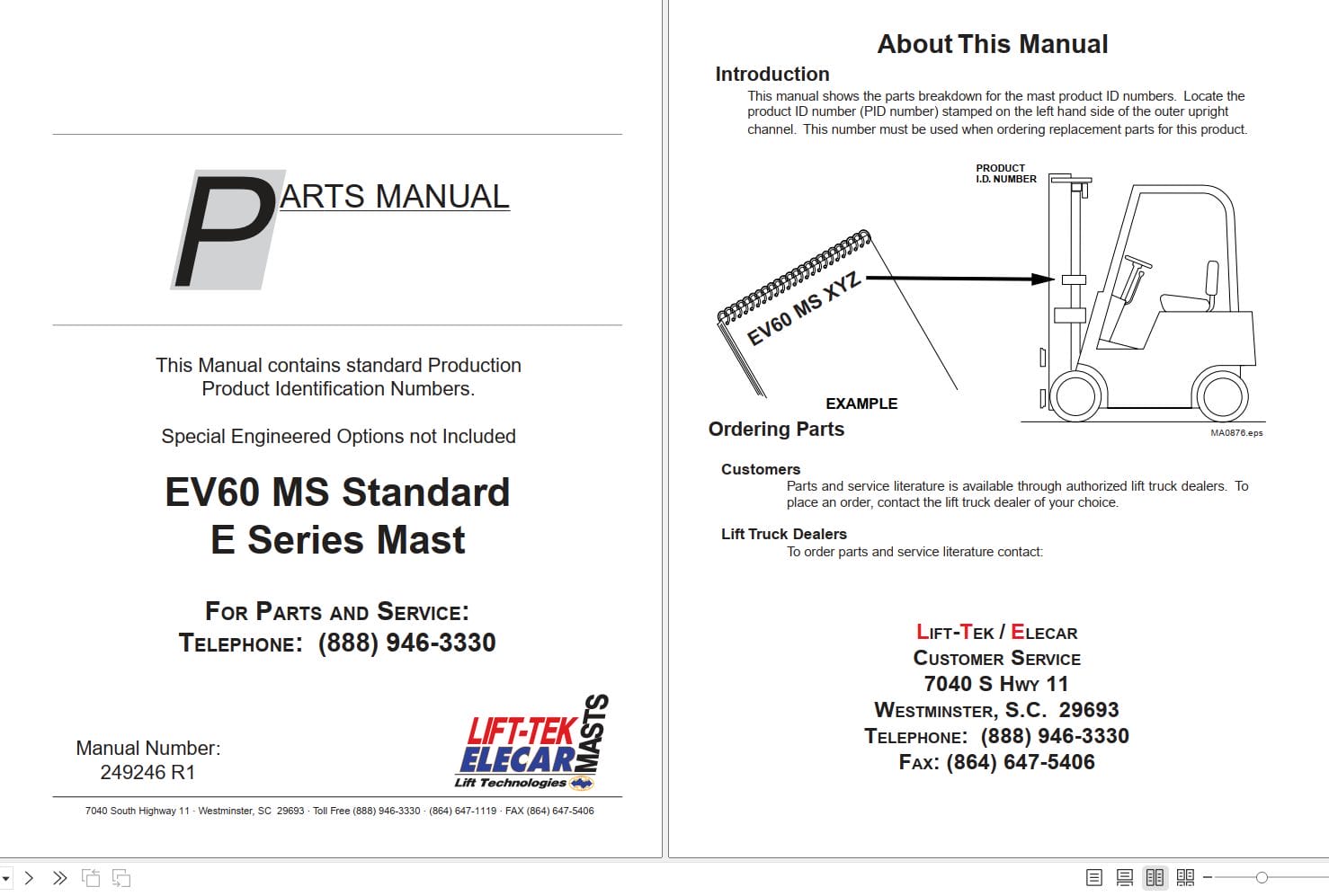 Lift Tek EV60 MS Standard E Series Mast Part Manual 249246R1 (1)