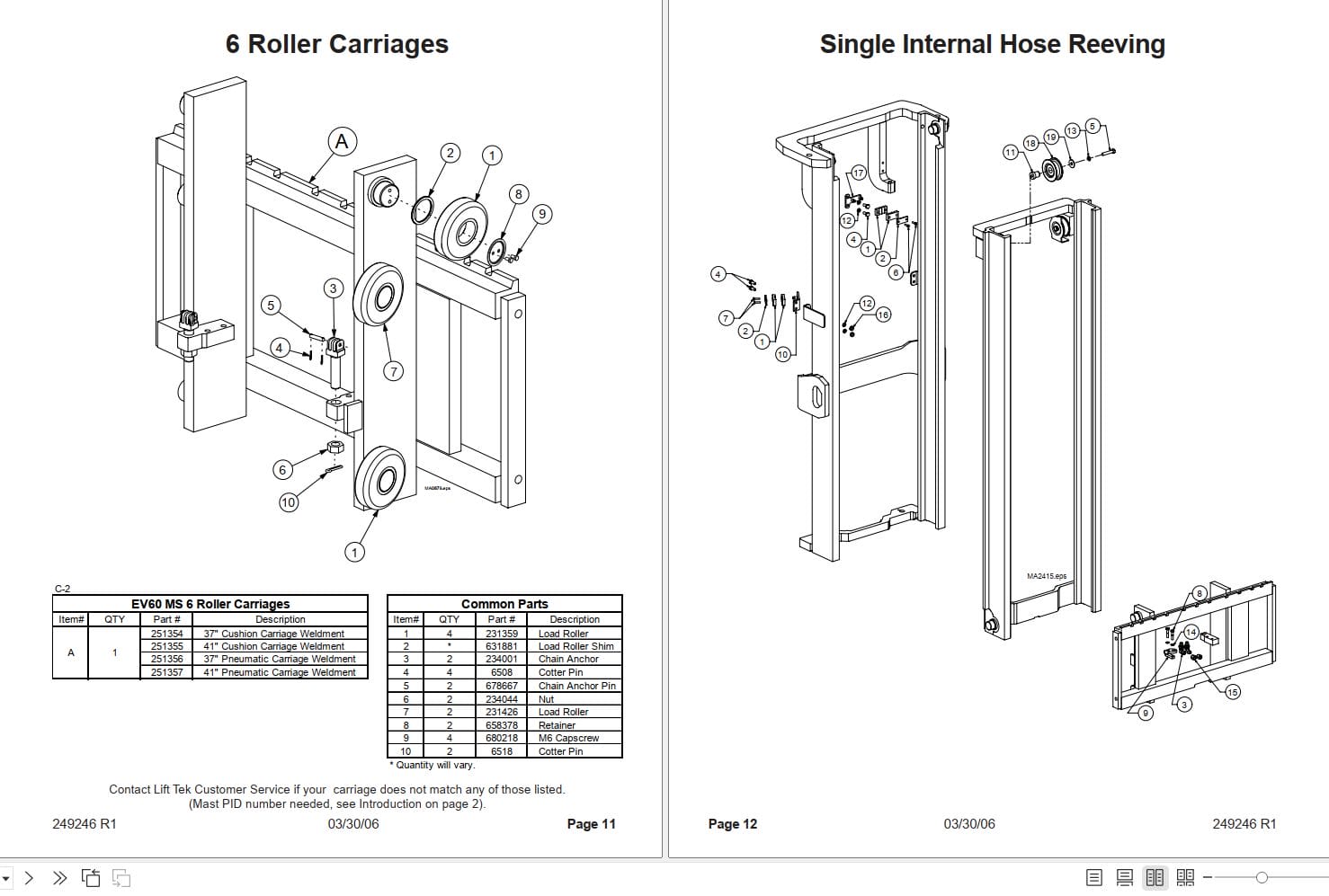 Lift Tek EV60 MS Standard E Series Mast Part Manual 249246R1 (2)